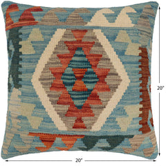 handmade Traditional Pillow Blue Rust Hand-Woven SQUARE 100% WOOL Hand woven turkish pillow PILLOW