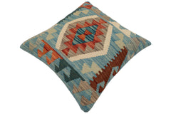 handmade Traditional Pillow Blue Rust Hand-Woven SQUARE 100% WOOL Hand woven turkish pillow PILLOW