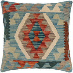 handmade Traditional Pillow Blue Rust Hand-Woven SQUARE 100% WOOL Hand woven turkish pillow PILLOW