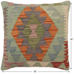 handmade Traditional Pillow Blue Gray Hand-Woven SQUARE 100% WOOL Hand woven turkish pillow2' x 2'