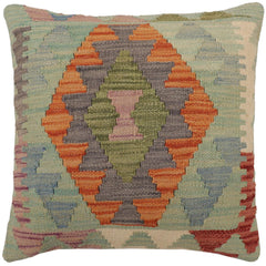 handmade Traditional Pillow Blue Gray Hand-Woven SQUARE 100% WOOL Hand woven turkish pillow2' x 2'