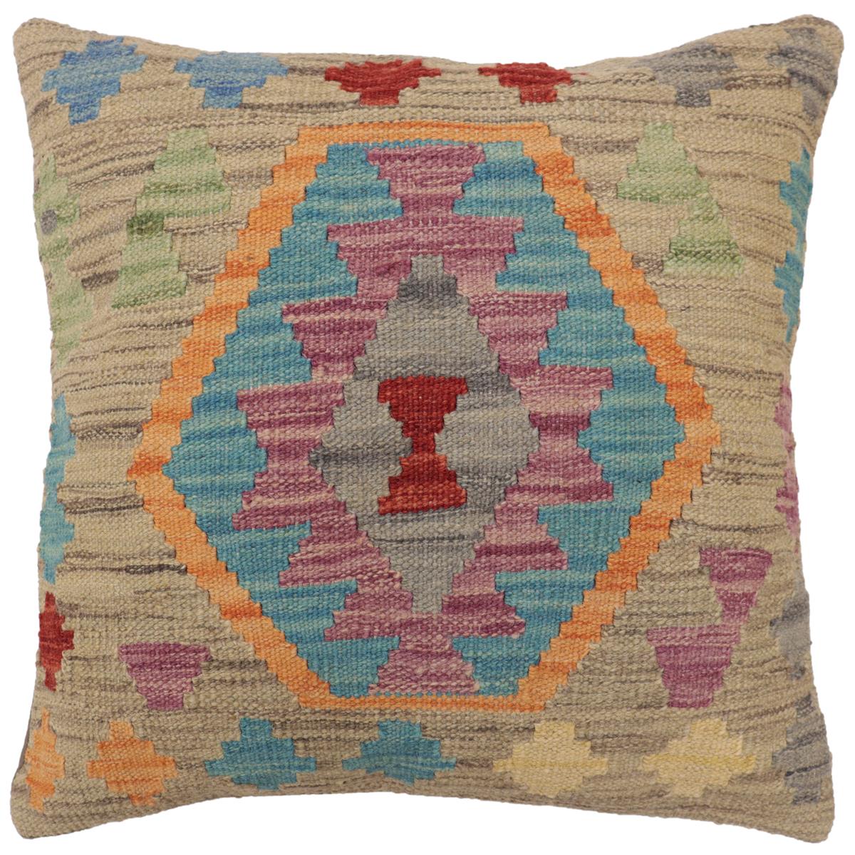 handmade Traditional Pillow Gray Blue Hand-Woven SQUARE 100% WOOL Hand woven turkish pillow2' x 2'