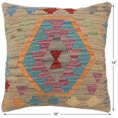 handmade Traditional Pillow Gray Blue Hand-Woven SQUARE 100% WOOL Hand woven turkish pillow2' x 2'