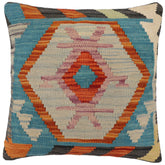 handmade Traditional Pillow Rust Blue Hand-Woven SQUARE 100% WOOL Hand woven turkish pillow2' x 2'
