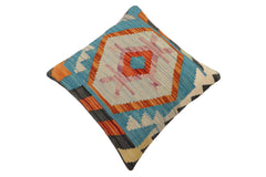 handmade Traditional Pillow Rust Blue Hand-Woven SQUARE 100% WOOL Hand woven turkish pillow2' x 2'