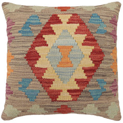 handmade Traditional Pillow Gray Red Hand-Woven SQUARE 100% WOOL Hand woven turkish pillow2' x 2'