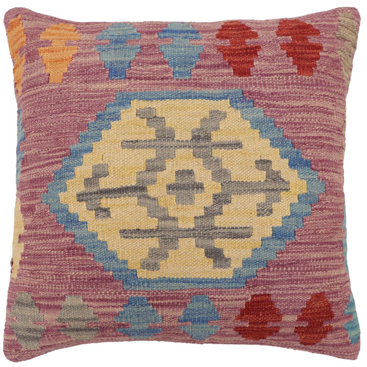 handmade Traditional Pillow Blue Red Hand-Woven SQUARE 100% WOOL Hand woven turkish pillow2' x 2'