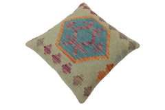 handmade Traditional Pillow Blue Orange Hand-Woven SQUARE 100% WOOL Hand woven turkish pillow2' x 2'