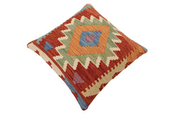 handmade Traditional Pillow Rust Blue Hand-Woven SQUARE 100% WOOL Hand woven turkish pillow2' x 2'