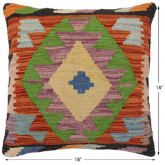 handmade Traditional Pillow Rust Blue Hand-Woven SQUARE 100% WOOL Hand woven turkish pillow2' x 2'