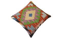 handmade Traditional Pillow Rust Blue Hand-Woven SQUARE 100% WOOL Hand woven turkish pillow2' x 2'