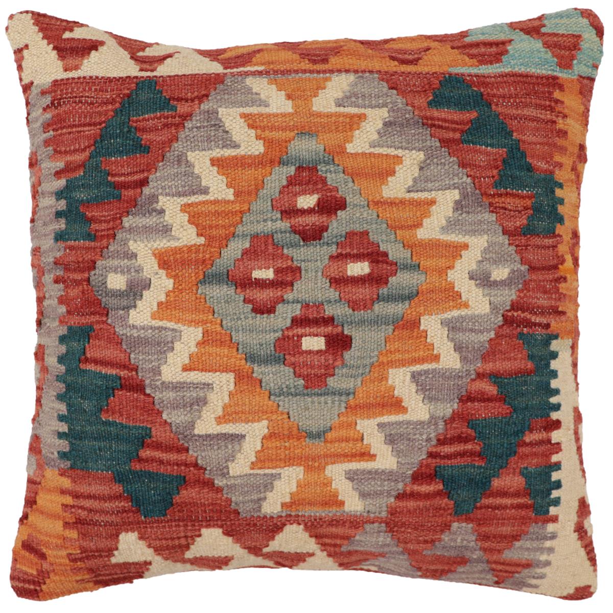 handmade Traditional Pillow Red Rust Hand-Woven SQUARE 100% WOOL Hand woven turkish pillow2' x 2'