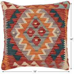 handmade Traditional Pillow Red Rust Hand-Woven SQUARE 100% WOOL Hand woven turkish pillow2' x 2'