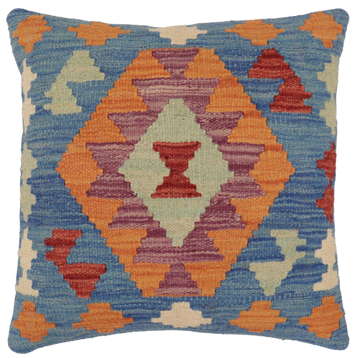 handmade Traditional Pillow Blue Red Hand-Woven SQUARE 100% WOOL Hand woven turkish pillow2' x 2'