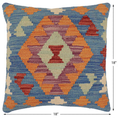 handmade Traditional Pillow Blue Red Hand-Woven SQUARE 100% WOOL Hand woven turkish pillow2' x 2'