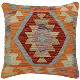 handmade Traditional Pillow Rust Blue Hand-Woven SQUARE 100% WOOL Hand woven turkish pillow2' x 2'