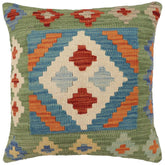 handmade Traditional Pillow Blue Green Hand-Woven SQUARE 100% WOOL Hand woven turkish pillow2' x 2'