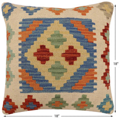 handmade Traditional Pillow Blue Beige Hand-Woven SQUARE 100% WOOL Hand woven turkish pillow2' x 2'