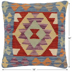 handmade Traditional Pillow Blue Rust Hand-Woven SQUARE 100% WOOL Hand woven turkish pillow2' x 2'