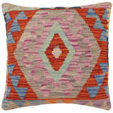 handmade Traditional Pillow Rust Blue Hand-Woven SQUARE 100% WOOL Hand woven turkish pillow2' x 2'