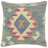 handmade Traditional Pillow Blue Beige Hand-Woven SQUARE 100% WOOL Hand woven turkish pillow 2 x 2