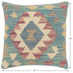 handmade Traditional Pillow Blue Beige Hand-Woven SQUARE 100% WOOL Hand woven turkish pillow 2 x 2