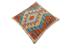 handmade Traditional Pillow Rust Blue Hand-Woven SQUARE 100% WOOL Hand woven turkish pillow2' x 2'