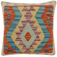 handmade Traditional Pillow Rust Blue Hand-Woven SQUARE 100% WOOL Hand woven turkish pillow2' x 2'