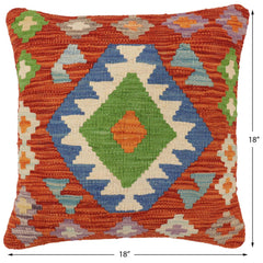handmade Traditional Pillow Rust Blue Hand-Woven SQUARE 100% WOOL Hand woven turkish pillow2' x 2'