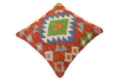 handmade Traditional Pillow Rust Blue Hand-Woven SQUARE 100% WOOL Hand woven turkish pillow2' x 2'