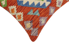 handmade Traditional Pillow Rust Blue Hand-Woven SQUARE 100% WOOL Hand woven turkish pillow2' x 2'