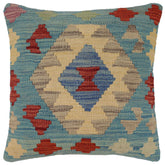 handmade Traditional Pillow Blue Red Hand-Woven SQUARE 100% WOOL Hand woven turkish pillow2' x 2'