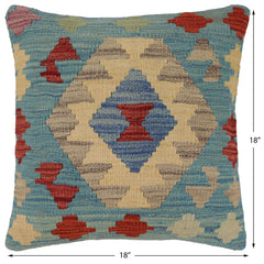 handmade Traditional Pillow Blue Red Hand-Woven SQUARE 100% WOOL Hand woven turkish pillow2' x 2'