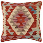 handmade Traditional Pillow Rust Blue Hand-Woven SQUARE 100% WOOL Hand woven turkish pillow2' x 2'