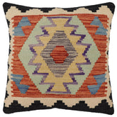 handmade Traditional Pillow Rust Blue Hand-Woven SQUARE 100% WOOL Hand woven turkish pillow2' x 2'