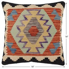 handmade Traditional Pillow Rust Blue Hand-Woven SQUARE 100% WOOL Hand woven turkish pillow2' x 2'