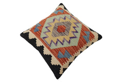 handmade Traditional Pillow Rust Blue Hand-Woven SQUARE 100% WOOL Hand woven turkish pillow2' x 2'