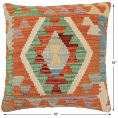 handmade Traditional Pillow Rust Blue Hand-Woven SQUARE 100% WOOL Hand woven turkish pillow2' x 2'