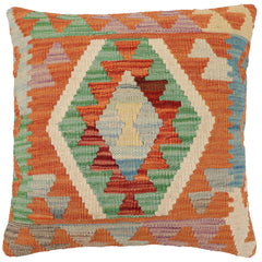 handmade Traditional Pillow Rust Blue Hand-Woven SQUARE 100% WOOL Hand woven turkish pillow2' x 2'