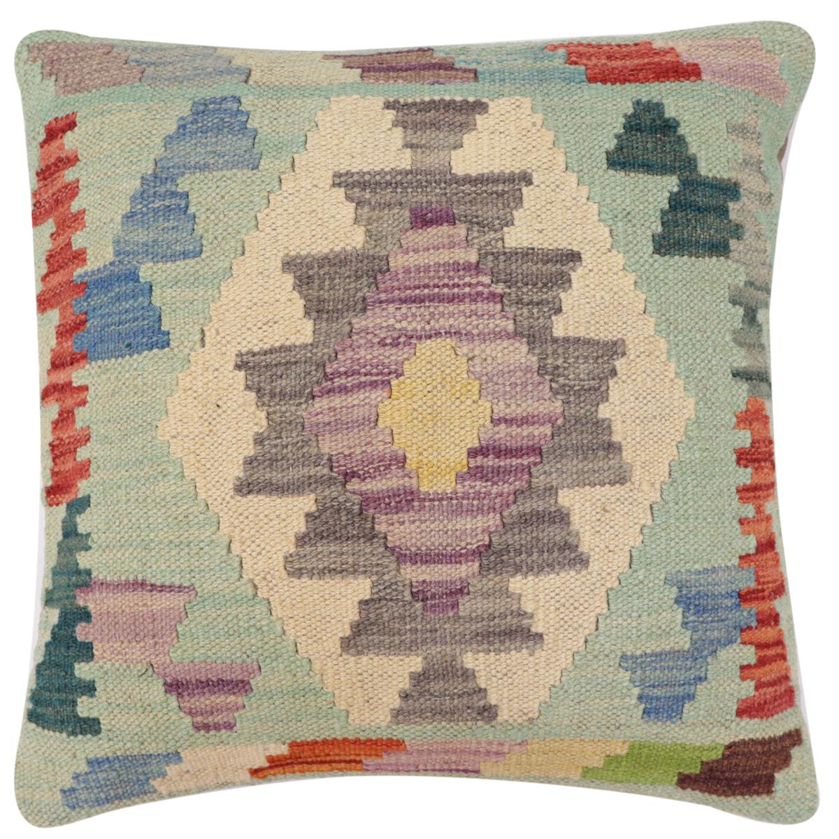 handmade Traditional Pillow Blue Rust Hand-Woven SQUARE 100% WOOL Hand woven turkish pillow 2 x 2