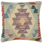 handmade Traditional Pillow Blue Rust Hand-Woven SQUARE 100% WOOL Hand woven turkish pillow 2 x 2