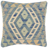 handmade Traditional Pillow Blue Beige Hand-Woven SQUARE 100% WOOL Hand woven turkish pillow2' x 2'