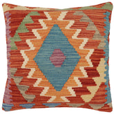 handmade Traditional Pillow Rust Blue Hand-Woven SQUARE 100% WOOL Hand woven turkish pillow2' x 2'