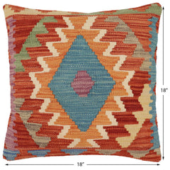 handmade Traditional Pillow Rust Blue Hand-Woven SQUARE 100% WOOL Hand woven turkish pillow2' x 2'