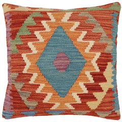 handmade Traditional Pillow Rust Blue Hand-Woven SQUARE 100% WOOL Hand woven turkish pillow2' x 2'