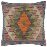 handmade Traditional Pillow Blue Gray Hand-Woven SQUARE 100% WOOL Hand woven turkish pillow2' x 2'