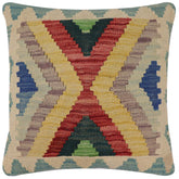 handmade Traditional Pillow Blue Beige Hand-Woven SQUARE 100% WOOL Hand woven turkish pillow2' x 2'