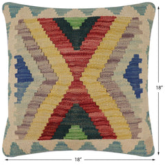 handmade Traditional Pillow Blue Beige Hand-Woven SQUARE 100% WOOL Hand woven turkish pillow2' x 2'