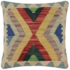 handmade Traditional Pillow Blue Beige Hand-Woven SQUARE 100% WOOL Hand woven turkish pillow2' x 2'