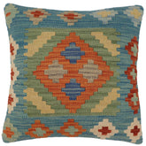 handmade Traditional Pillow Blue Rust Hand-Woven SQUARE 100% WOOL Hand woven turkish pillow2' x 2'